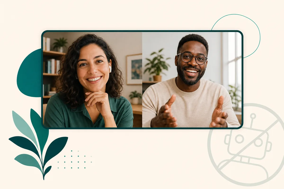 Illustration: live human interviewers on video rather than an AI bot