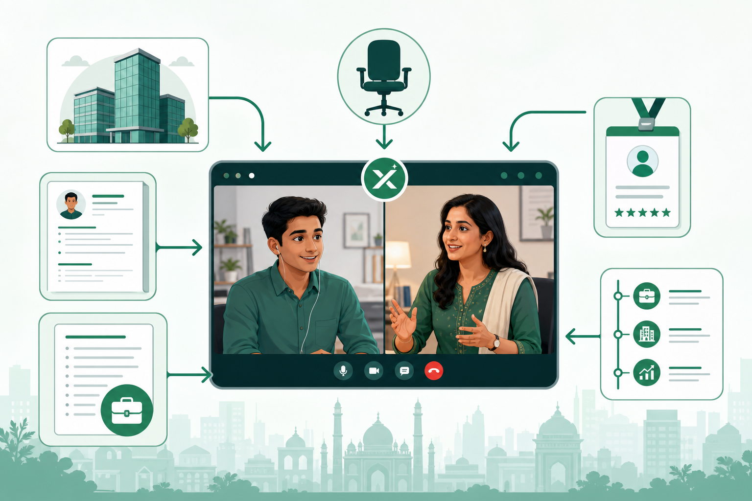 Customized mock interview built from your company, role, job description, resume, and experience