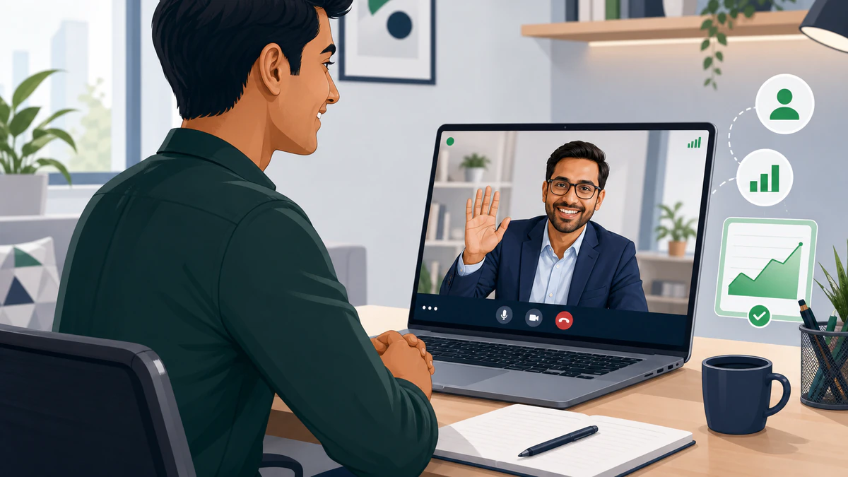 Online mock interview: candidate on a video call with a human interviewer on MockitX